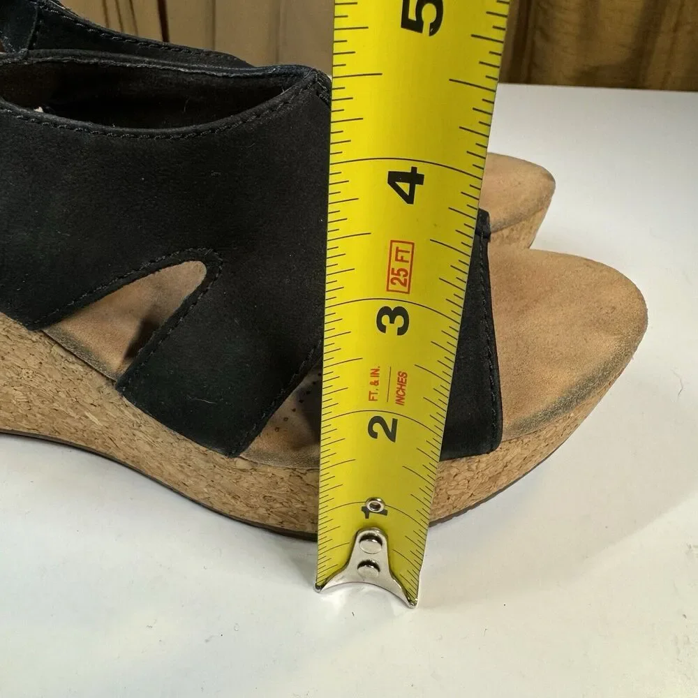 Clarks Sandals Womens Sz 7 M Annadel Bari Platform Wedge Slingback Black Cork